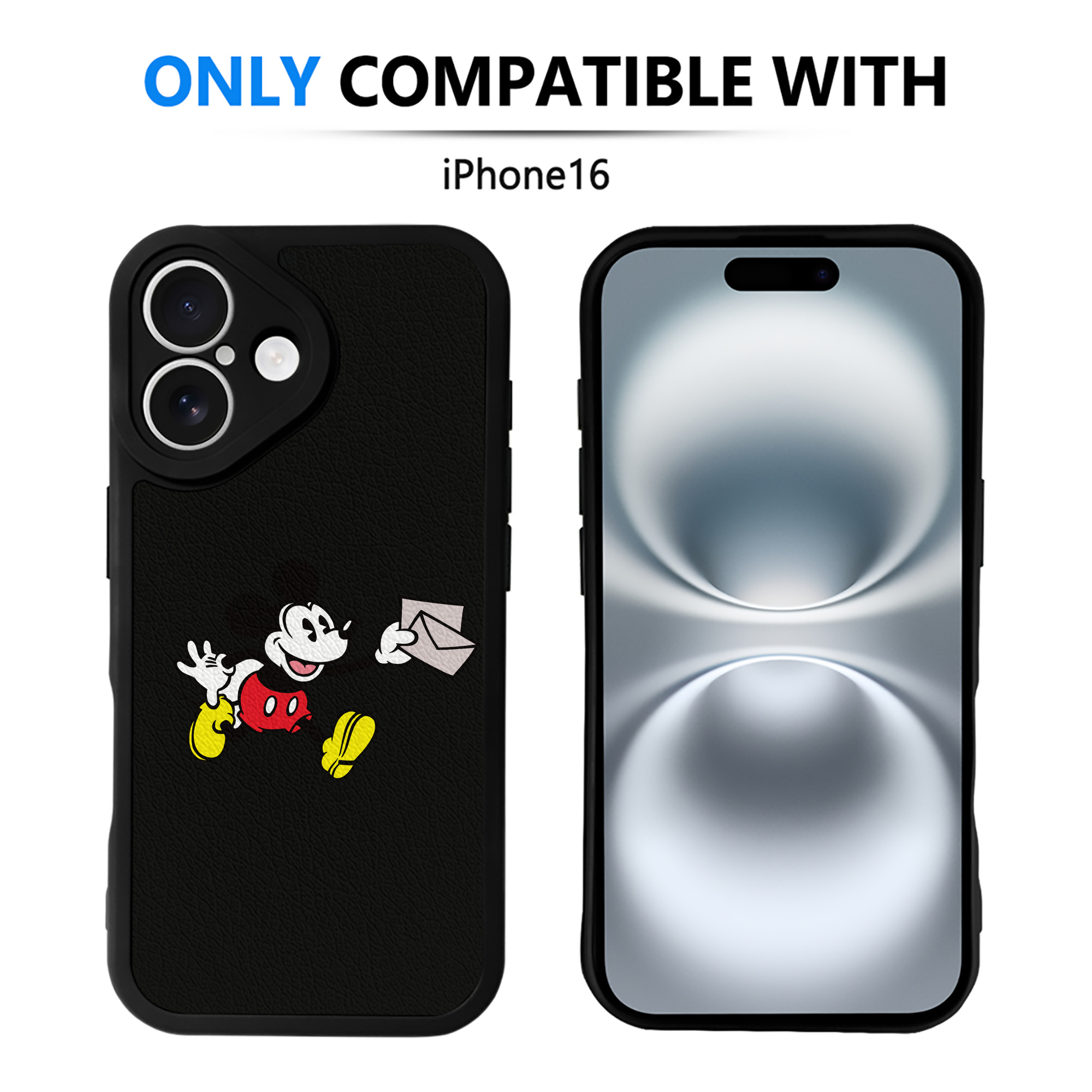 （画像用） ミッキーマウス Mickey Mouse 【iPhone 16シリーズ対応】シリコンスマホケース（レザー調） 材質：シリコン